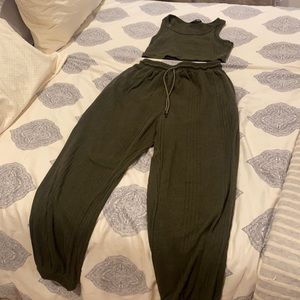 Two piece green drawstring set